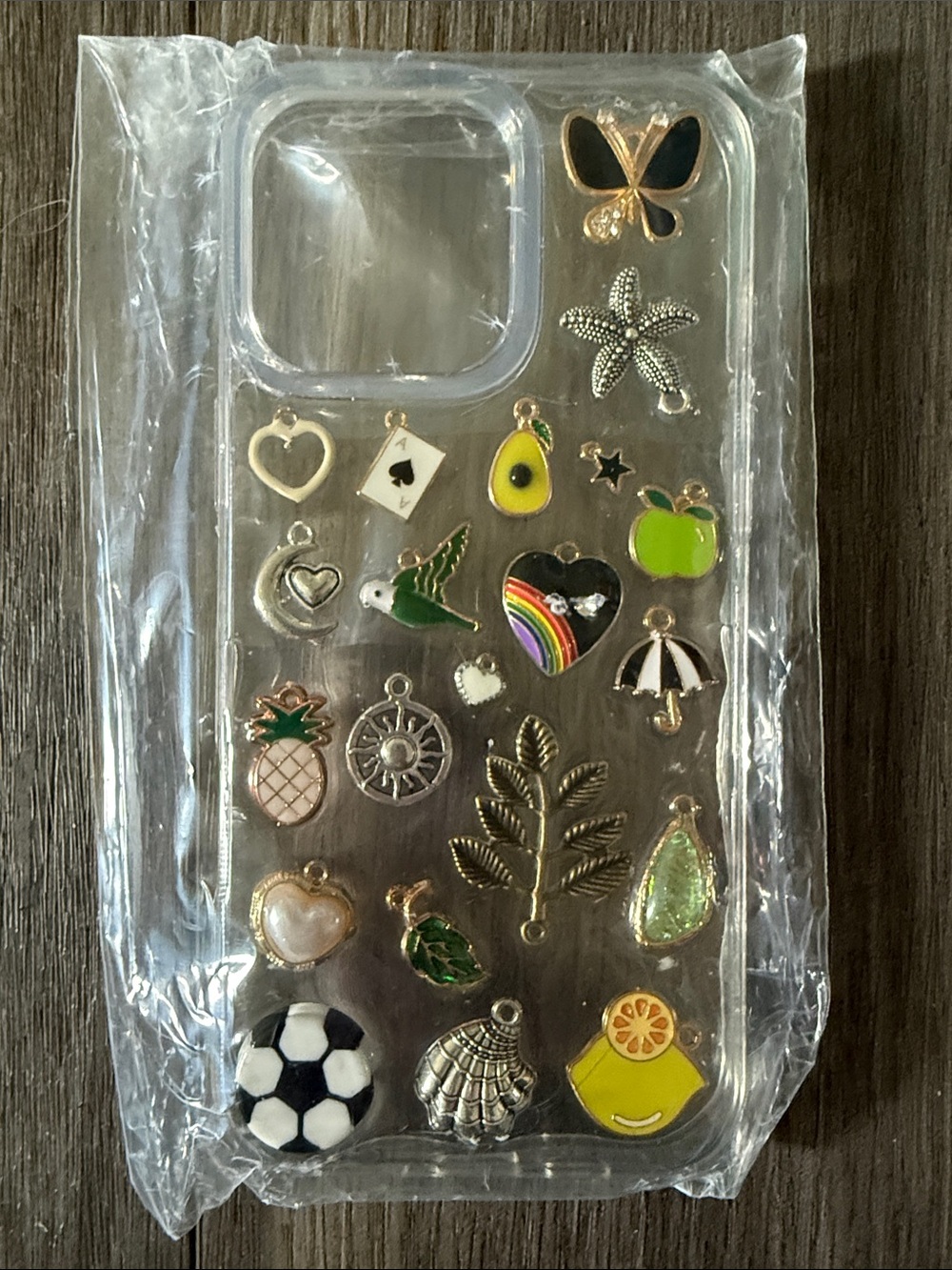 Shop Chunky Clear Phone Case with Colorful Charms - Clear/Gold Accents